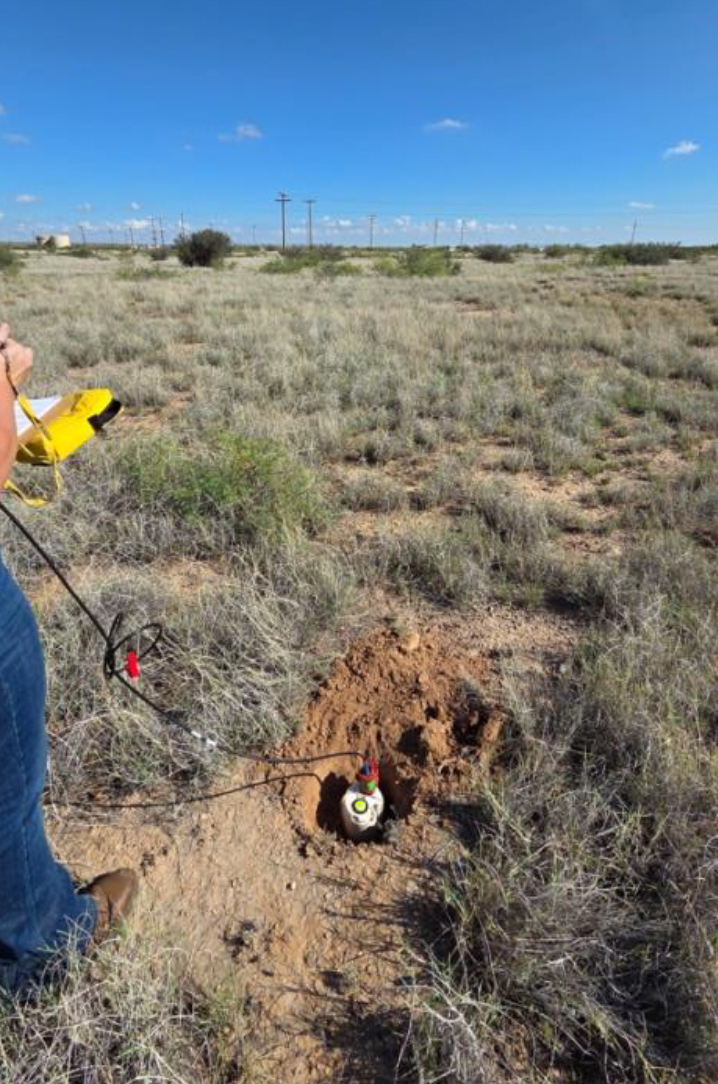 Field installation setup for a single seismic node, Dagger Draw deployment, southeast New Mexico.