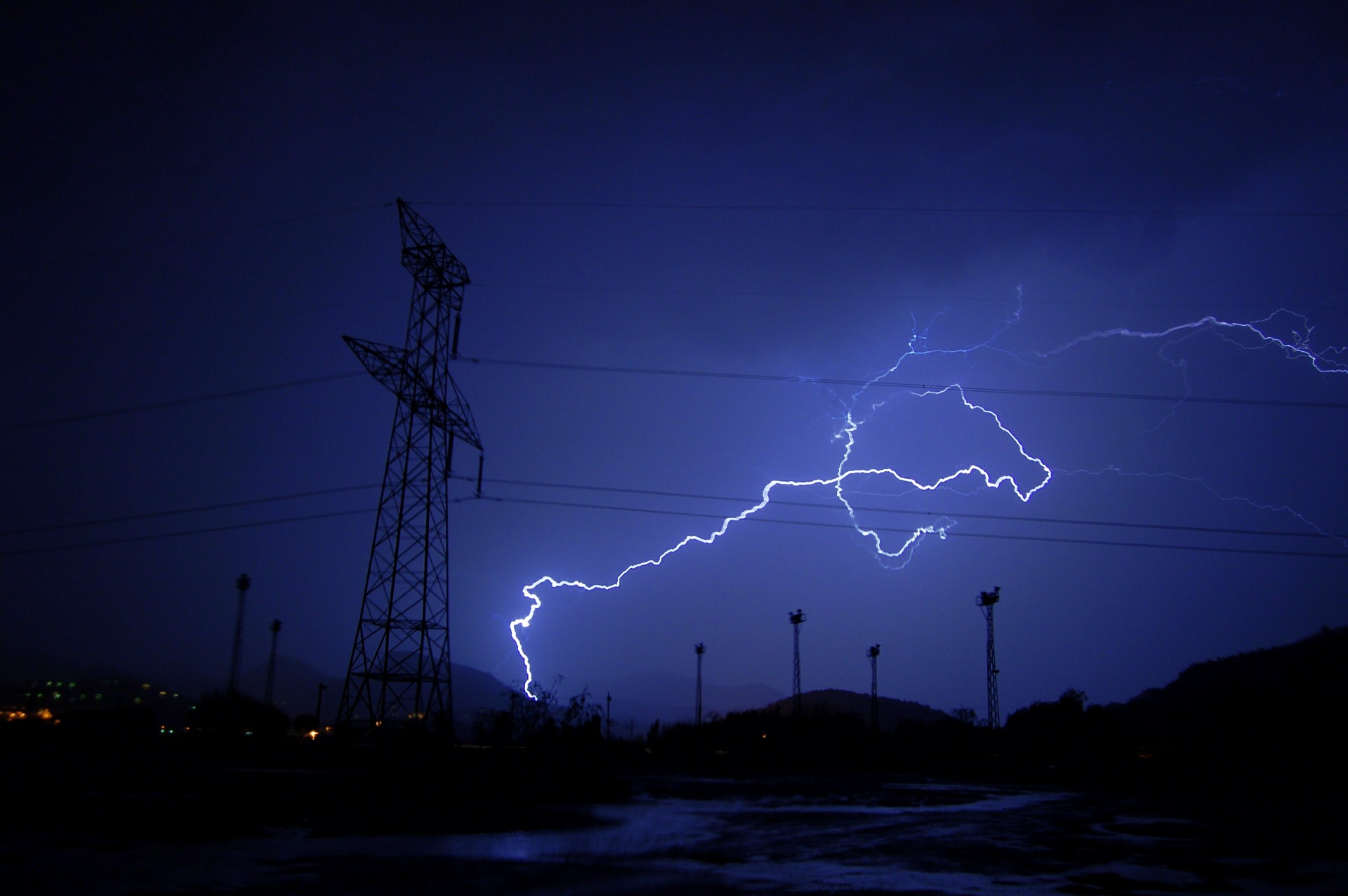 Lightning next to a power line